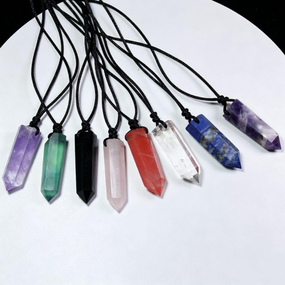 Waxed Cotton Cord Natural Crystal Necklace Adjustable Rope Stone Pendant Jewelry Gift