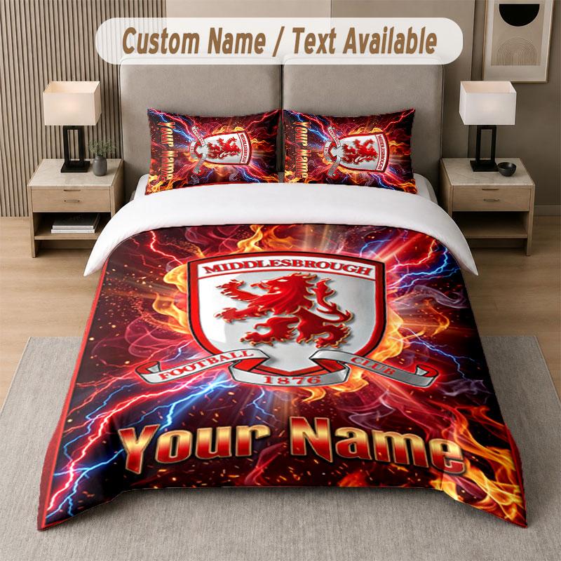 Custom Bedding Set Middlesbrough FC Pattern, Print Name Text 1 Duvet Cover plus 2 Pillowcases Home Textile