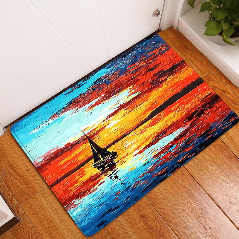 Oil Painting Floor Mat Bedroom Living Room Bathroom Rug Decoration Pastoral Print Door Mat Corridor Carpet
