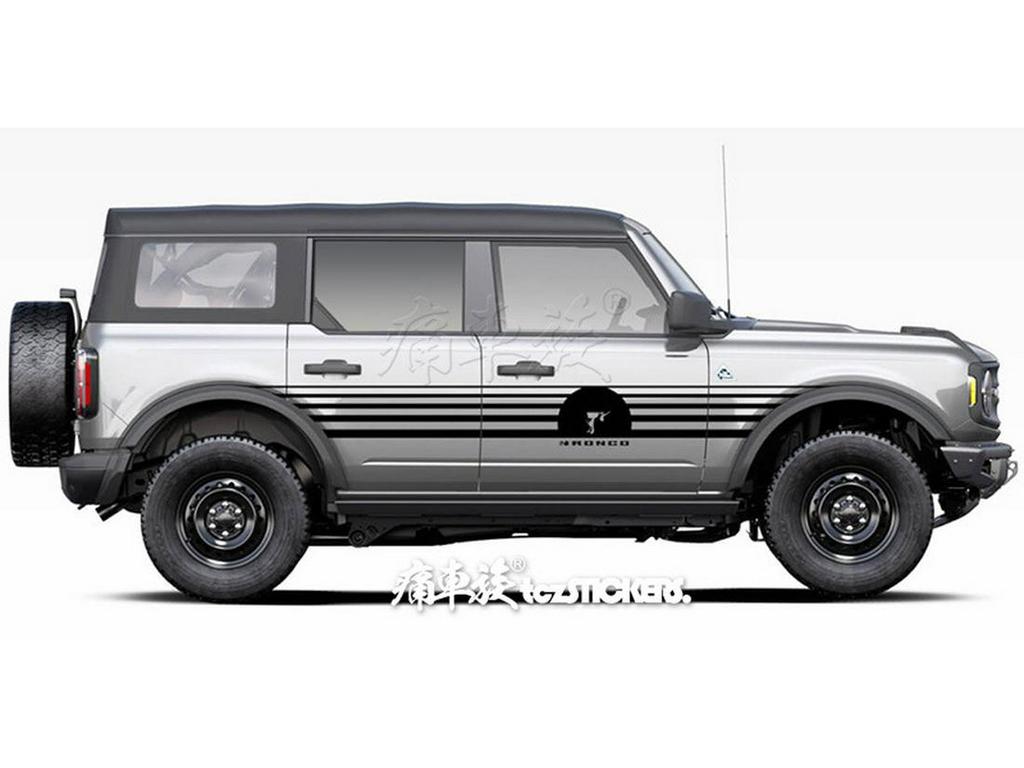 Bronco Mustang Car Stickers: Pinstripes, Waistline, and Side Skirt Decorations