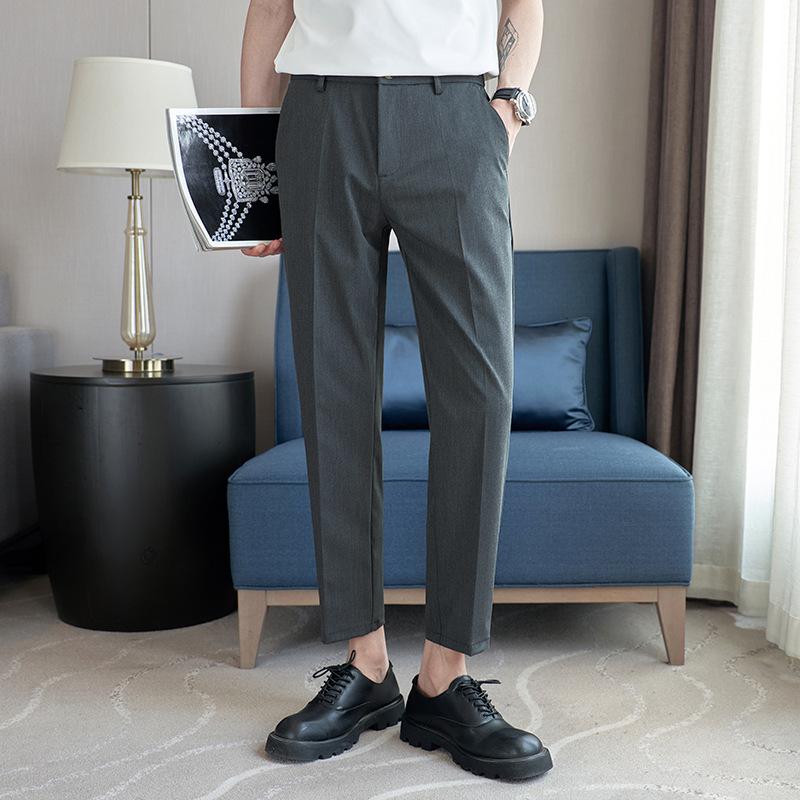 Douyin Quality Men's Casual Nine-point Pants, Ruffian Handsome Trend Small Straight Pants, Elastic Elastic Casual Pants At the Back Waist