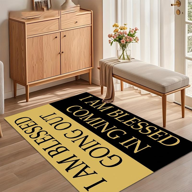 Bold Black and Gold Inspirational Quote Print Area Rug, Soft Non-Slip Floor Mat for Entryway Living Room Bedroom Home Decor