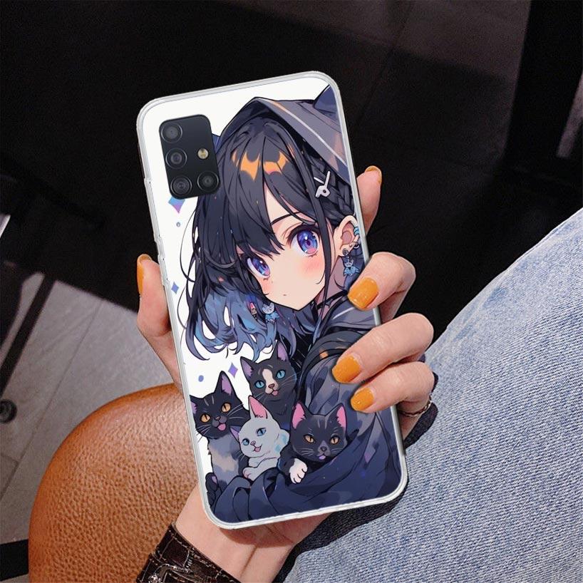 Cute Anime Ins Girls Animal Cat Phone Case For Samsung Galaxy A52 A32 A22 A12 A51 A31 A50S A30S A20S A10S Note 20 Ultra 10 Plus