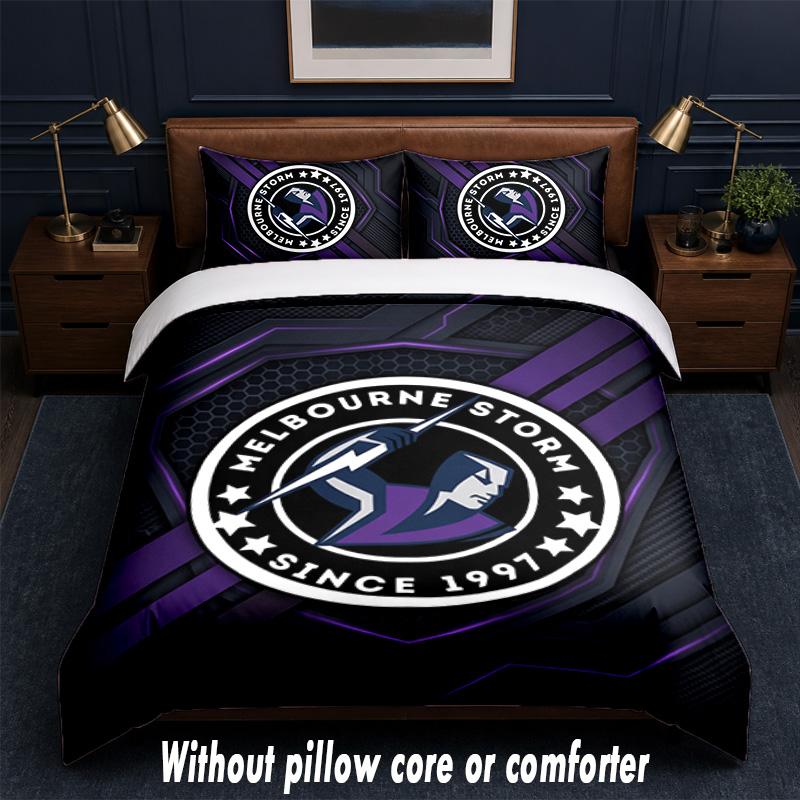 Melbourne Storm Design Bed Bedding Set 1 Duvet Cover + 2 Pillowcases Soft Breathable Household Bed Linens