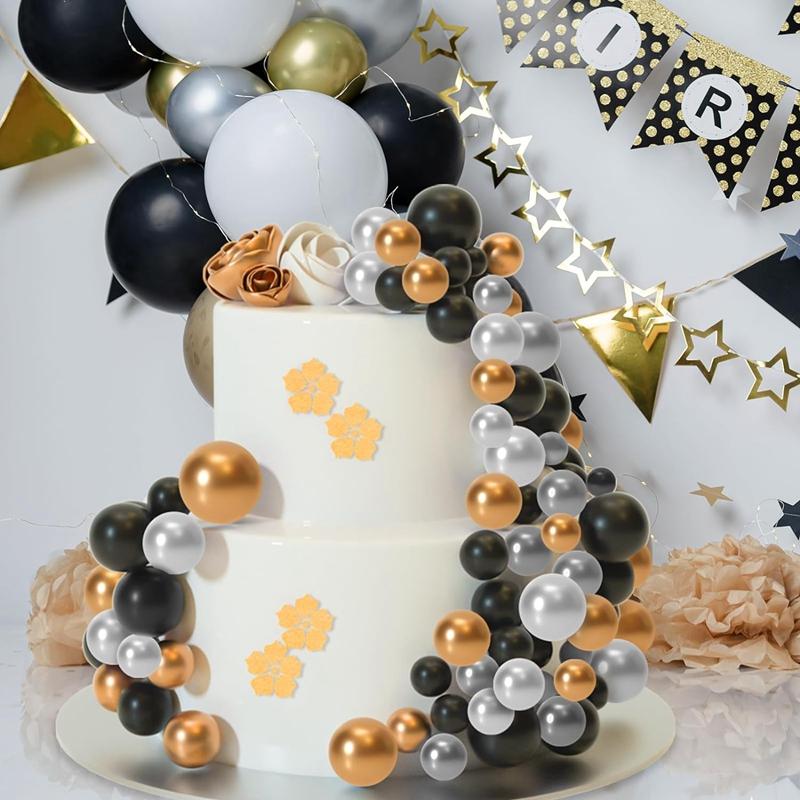 20Pcs Cake Decoration Gold Silver Ball Happy Birthday Cake Topper Ornament Cupcake Flag Wedding Ball Decor Baby Birthday Decor