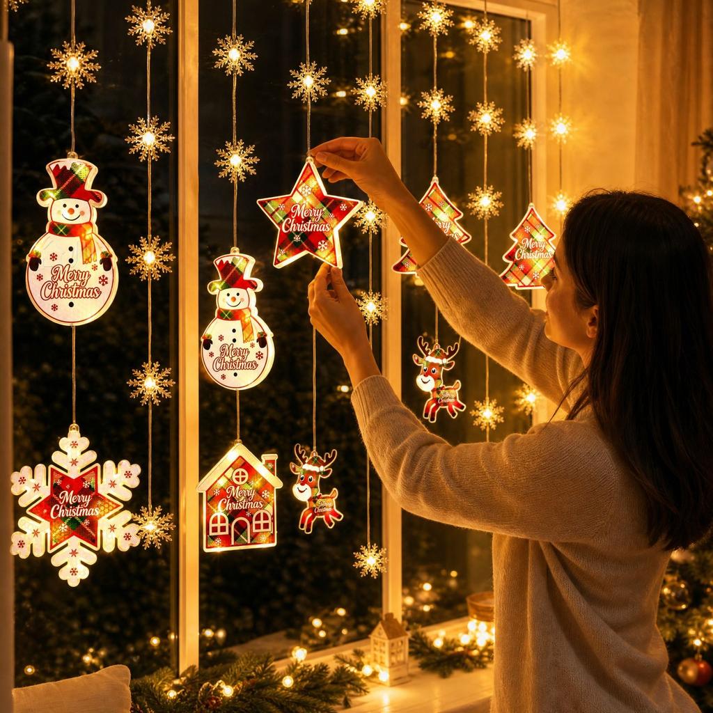 Glowing Snowflake Christmas Icicle String Lights for Indoor Window Decor and Holiday