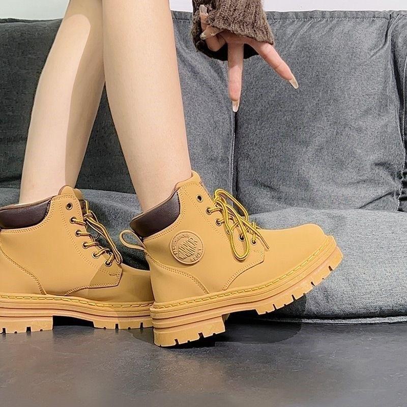 Martin boots women's new autumn short boots high-top rhubarb boots yellow thick-soled mountaineering boots