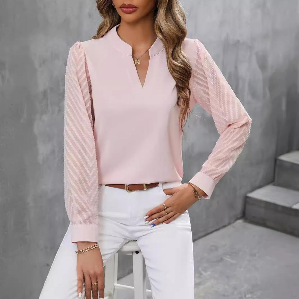 Autumn Fashion Women's Patchwork Chiffon Long Sleeve Solid Color Blouse