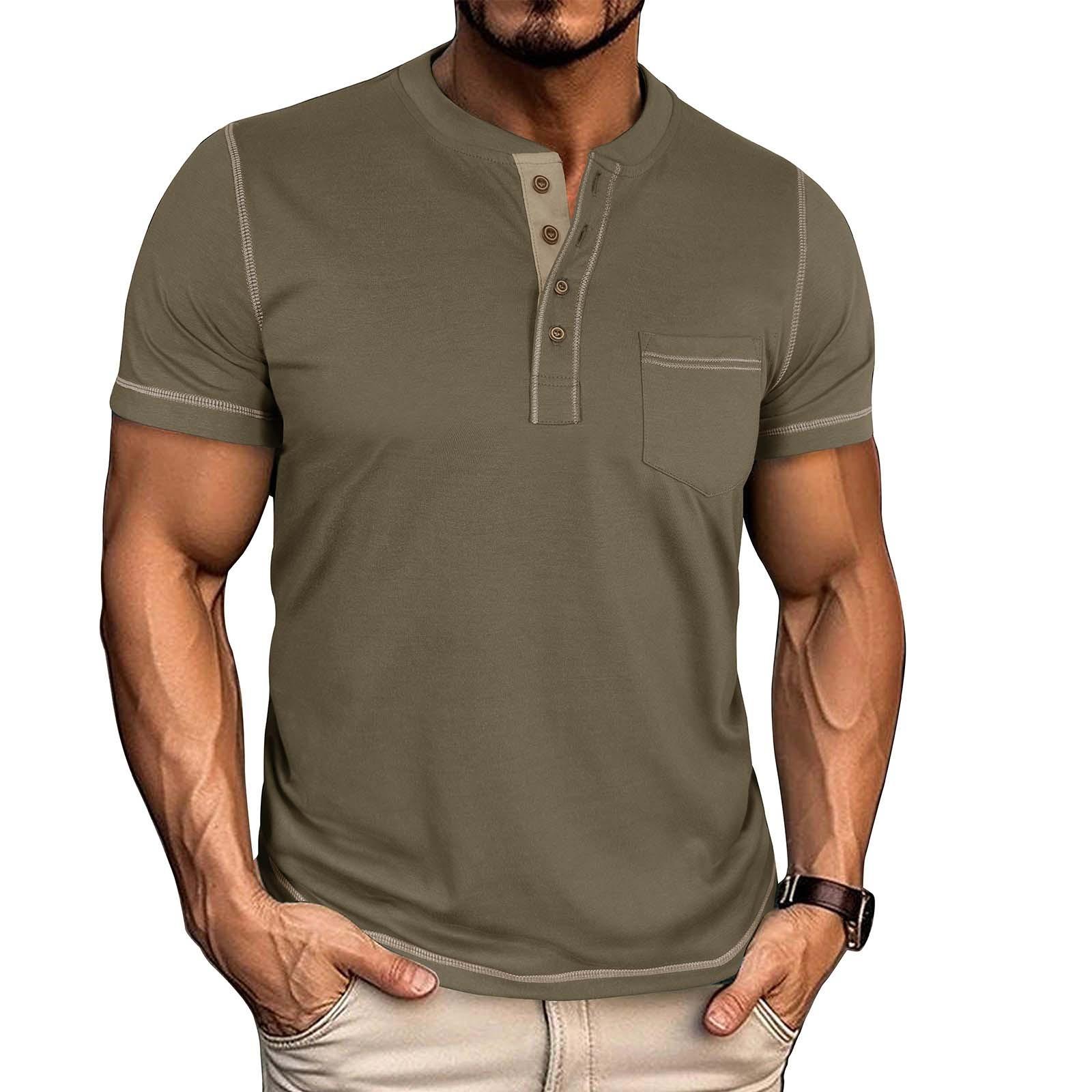 

Men s Summer Round Neck Short Sleeve Top Color Contrasting Fashion Half Sleeve T-shirt XXXL армія зелений колір