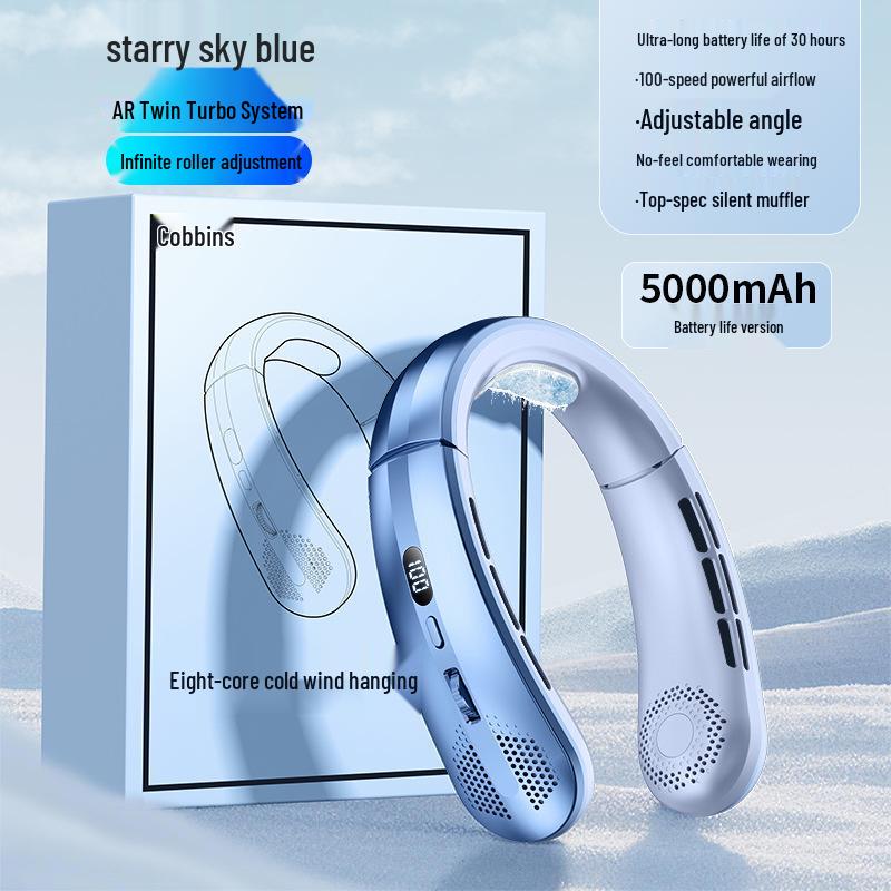 

100-Speed Portable USB Neck Fan with Digital Display for Outdoor Sports Unit