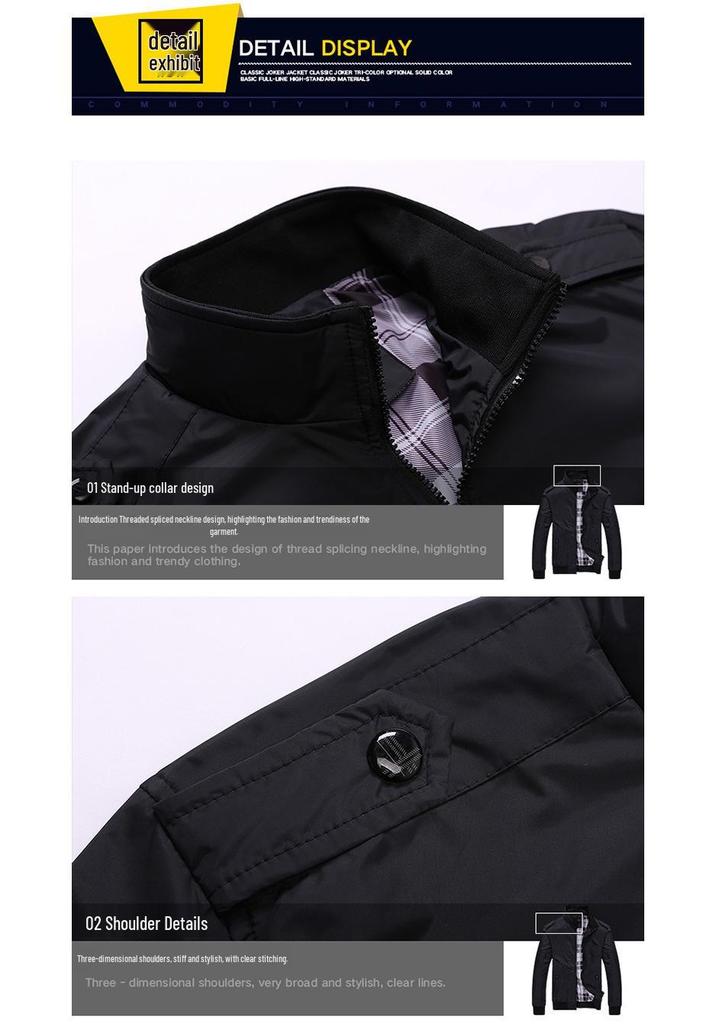 Men's Korean Style Casual Stand Collar Baseball Jacket - Spring/Autumn, Plus Cotton Thickened, Trendy Top