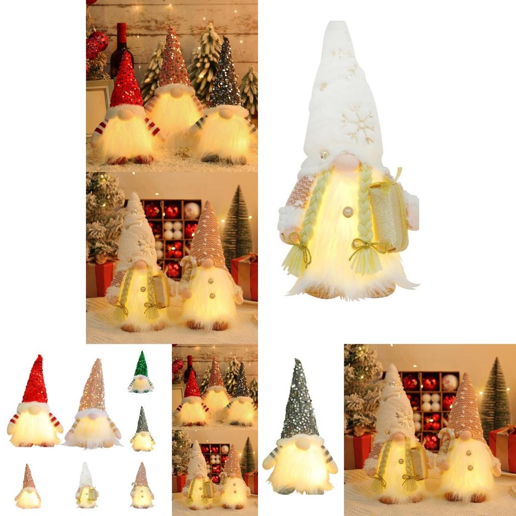 Charming Lighted Christmas Plush Gnome Doll With Shimmering Sequins And Colorful Accessories For Holiday Decorating