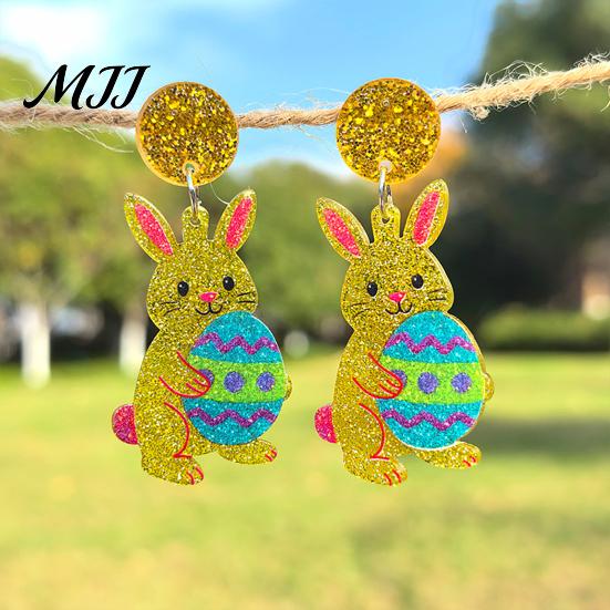 Acrylic Earrings with Glitter Finish Easter Bunny for Women Glittery and Colorful Rabbit Dangle Festive Holiday Jewelry Celebrations Gifts Lightweight