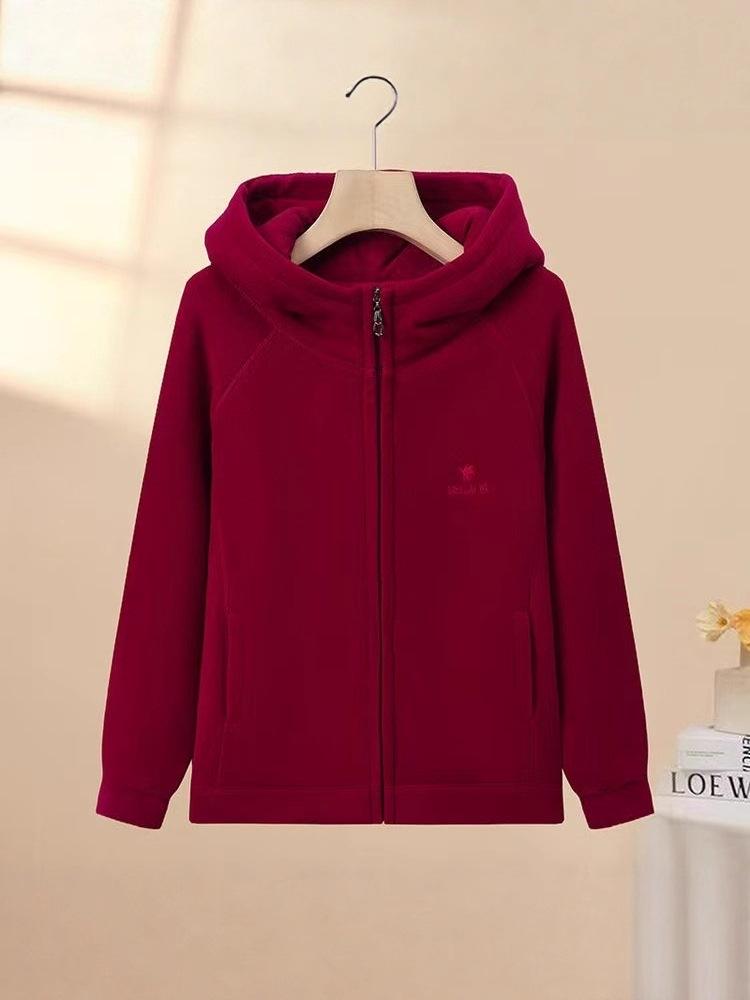 

Зимняя куртка с капюшоном нового стиля, утепленная бархатом, для мам 5XL (145-155 cm) красный/фиолетовый