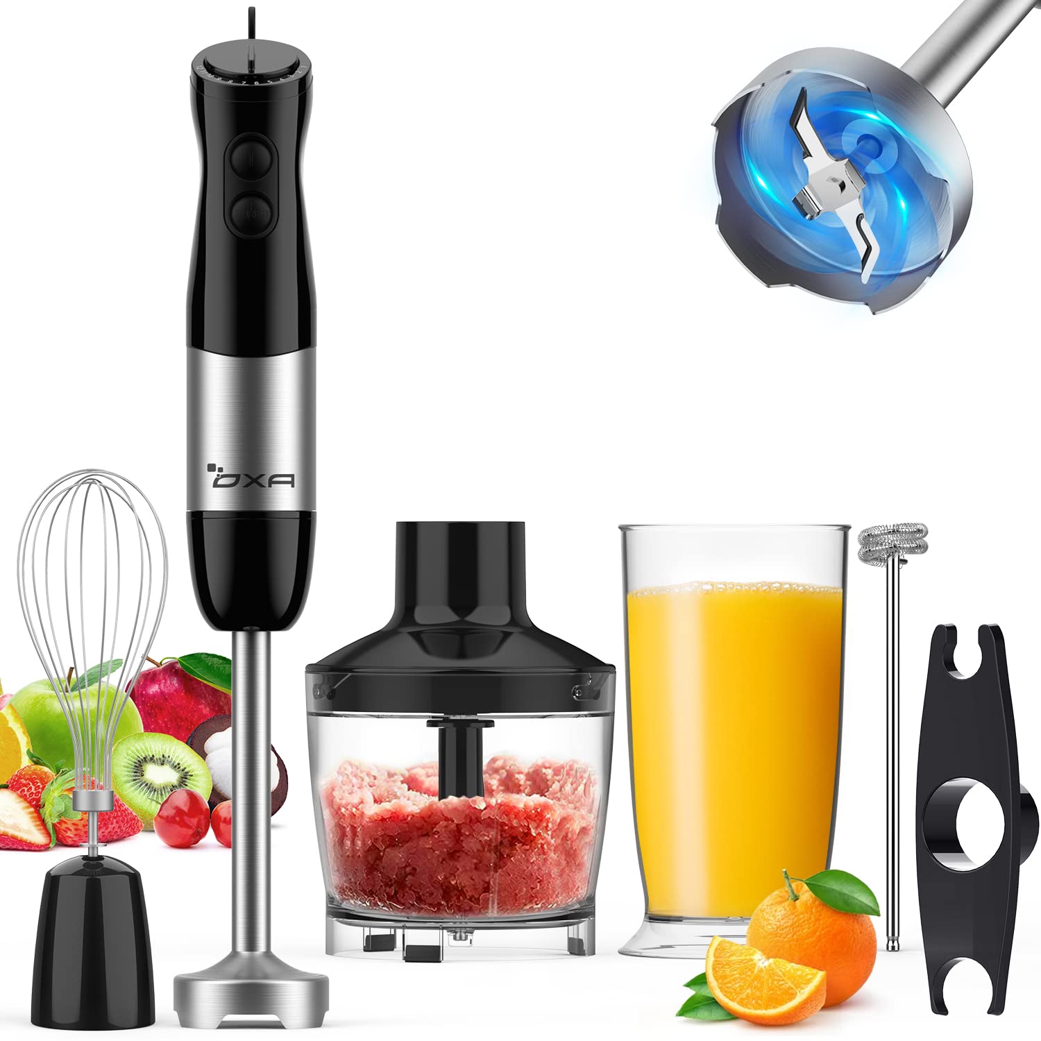 

OXA Hand Blender Baby Food Blender Electric Mixer Whisk Mixer Juicer Food Processor Continuous Use Time 60 Seconds Cooking Utensil Hand Mixer 7-in-1