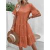 European and American fashion new wish hot sale solid color cotton embroidered lace hollow dress