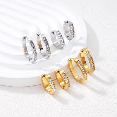 European & American Luxury Rhinestone Geometric C-shaped Ear Cuff Stud Earrings for Women