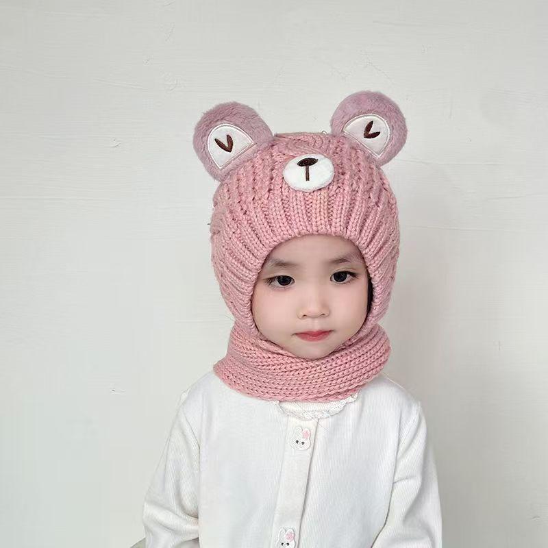 Children's hats autumn and winter baby scarves integrated warm ear protective wool hats boys and girls thickened knitted pullover hats