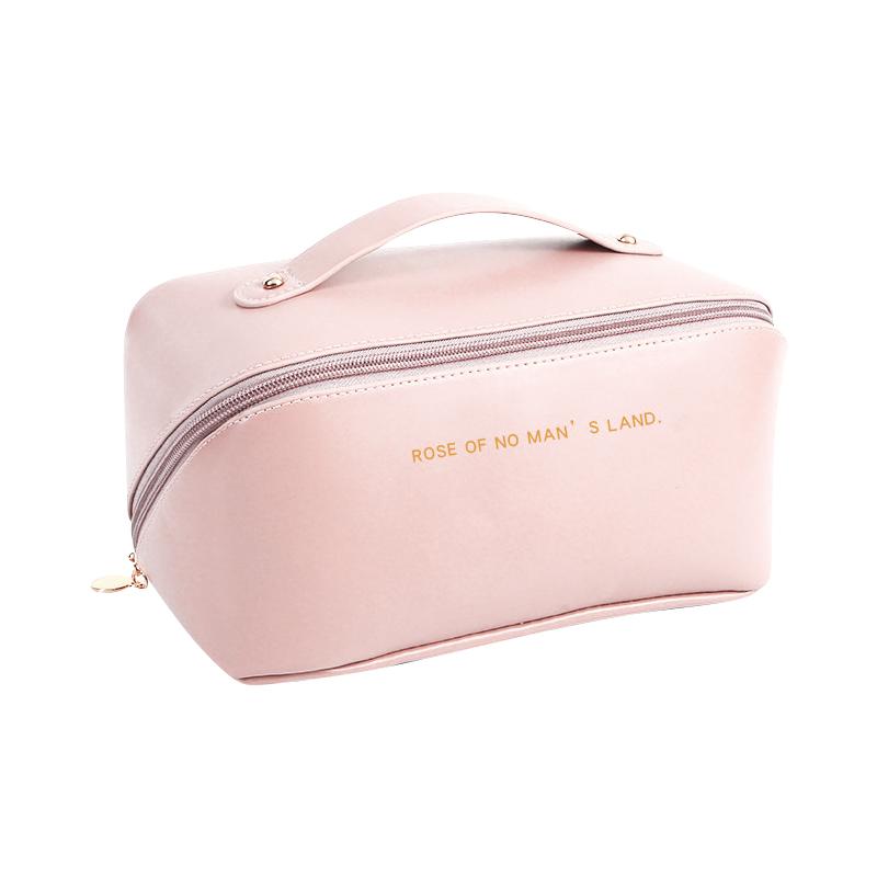 Stor Reisekosmetikkveske i PU-lær for kvinner Kosmetikkorganisator Sminkeveske med høy kapasitet Oppbevaringspose for kvinnelig sminke Sminkeboks