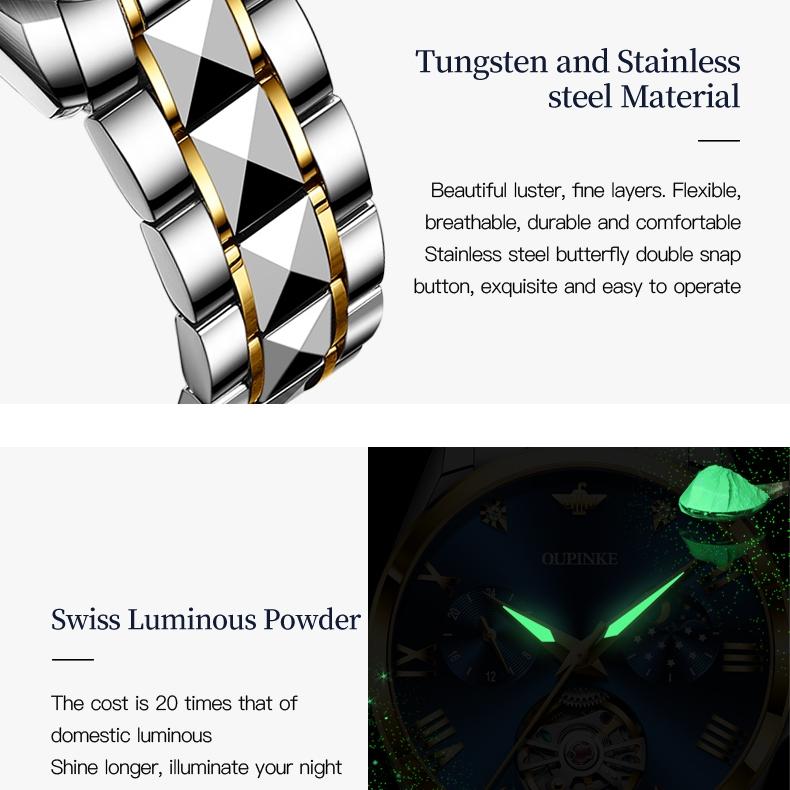 OUPINKE Waterproof Moon Phase Tourbillon Automatic Mechanical Watch Women's Watch Women's Watch
