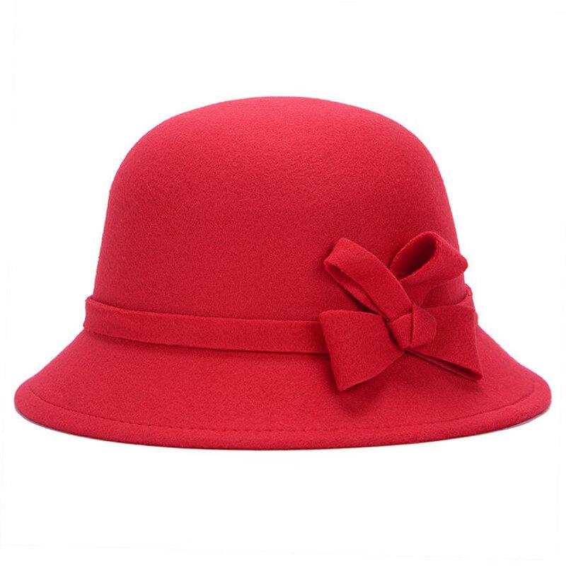 ZHENYUEQI Women's Retro Winter Wool Blend Bucket Hat