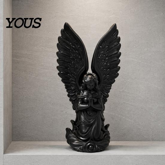 Delicate Wing Angel Decoration 3D Printed Kneeling Statue, Praying Cupid Figurine with Wings, Compact Bookshelf Matte White Desktop Ornament for