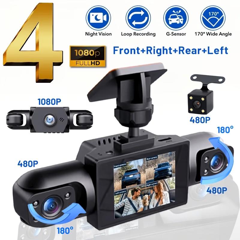 3/4-Lens 360° Panoramic Dash Cam, IR Night Vision, Auto Loop Recording, G-Sensor Motion Detection, 12H/24H Continuous Recording