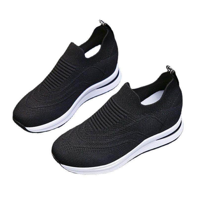 2025 Women's Thick Soled Sports Shoes Spring New Mesh Breathable Casual Shoes Fashionable Height Increasing Travel Shoes