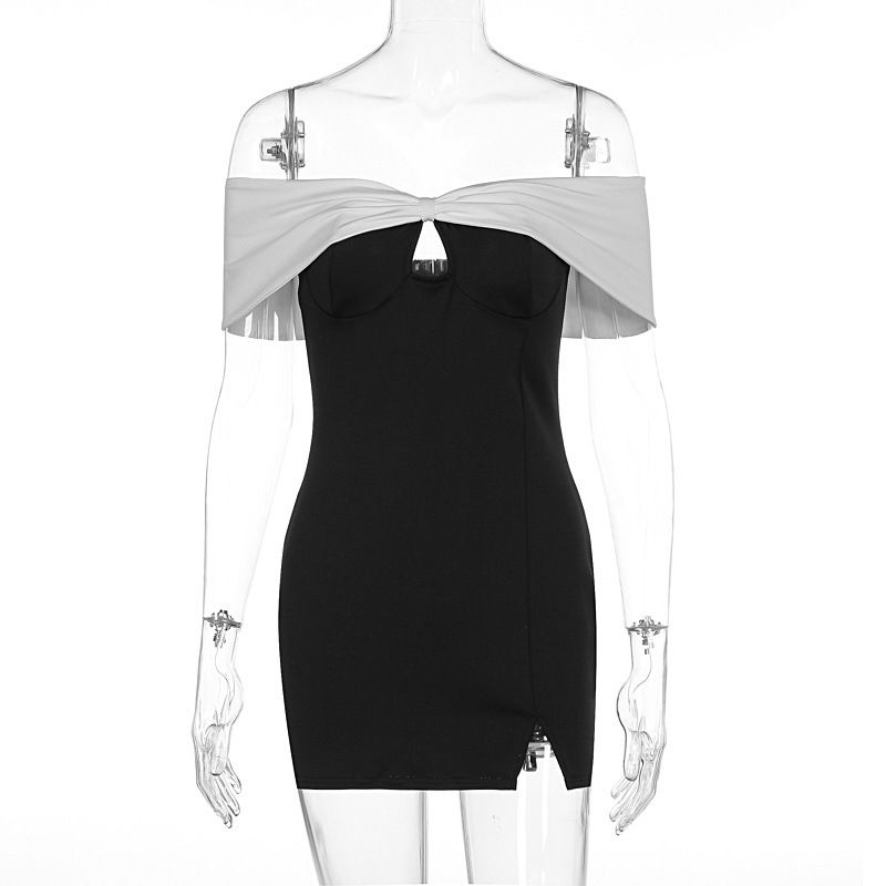 Dress European and American Women Clothes 2025 Spring New Fashion Contrast Color Slim Fit Hollow Sexy Sheath Dress Nightclub