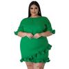 Plus Size Solid Color Ruffle Trim Short Dress