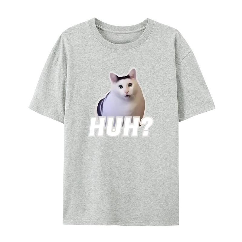 HUH Cat Fun Emojis Stunning Personality Casual TShirt Mens and Womens Luxury Brand Top