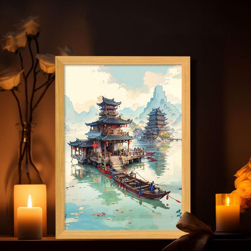 

USB Power Chinese Surname Mirror Light Adjustable Light Mirror Painting Night Lamp Birthday Style 1