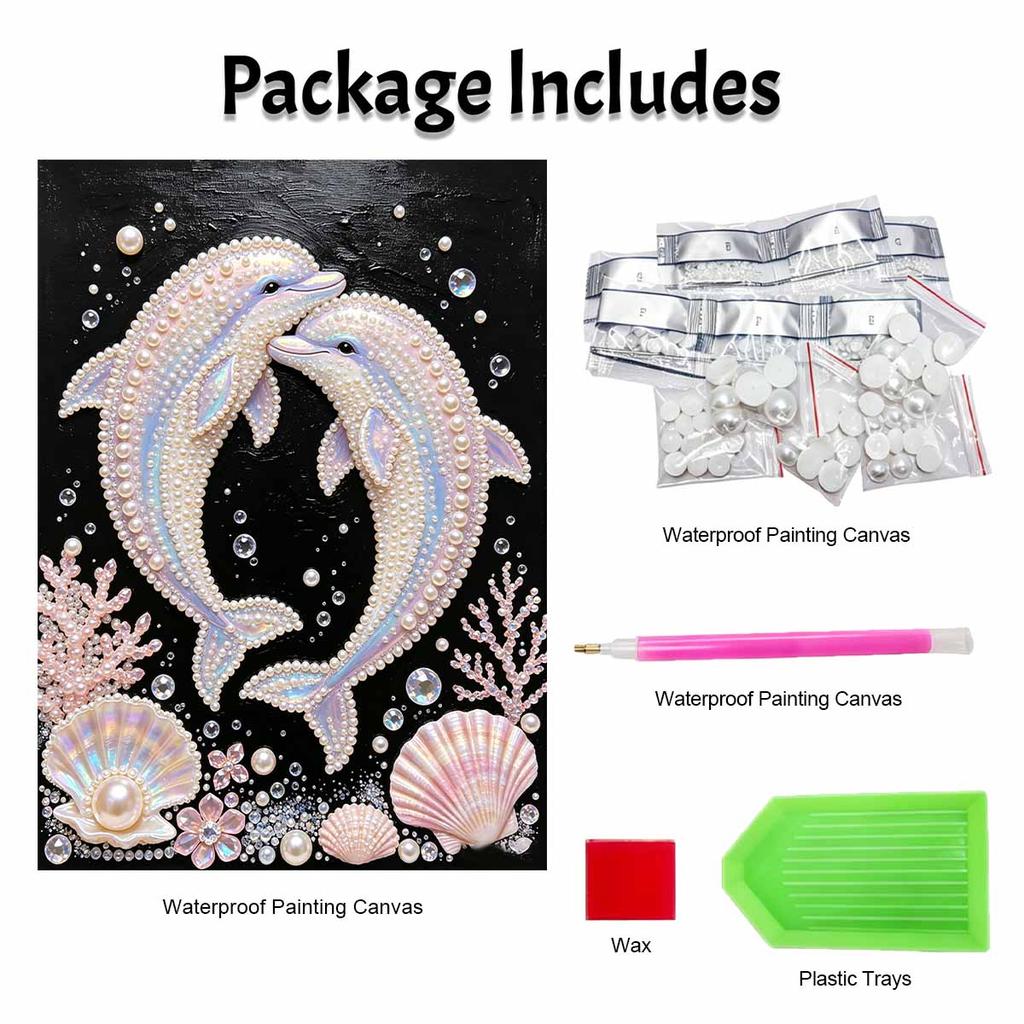 Framed Pearl Painting Kit Dolphin Couple Ocean Theme DIY Bead Canvas Art Ready to Display Romantic Room Decor For Wall Art Hanging Display