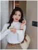 Velvet Semi-High Neck Long Sleeve Women's Modal Base Layer T-Shirt - Slimming White Autumn/Winter Fashion Top