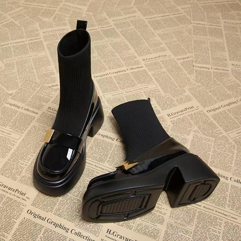 Platformové dámské sněhule kotníkové boty vysoké podpatky designové boty pletené robustní ponožkové boty 2024 trend zimní nové gotické dámské boty