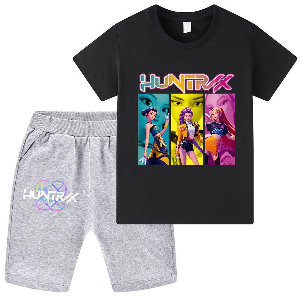 WA1236 Kids Boys Girls Kpop Rumi Zoey Mira Print Short Sleeves T-shirt Shorts Pants Sets