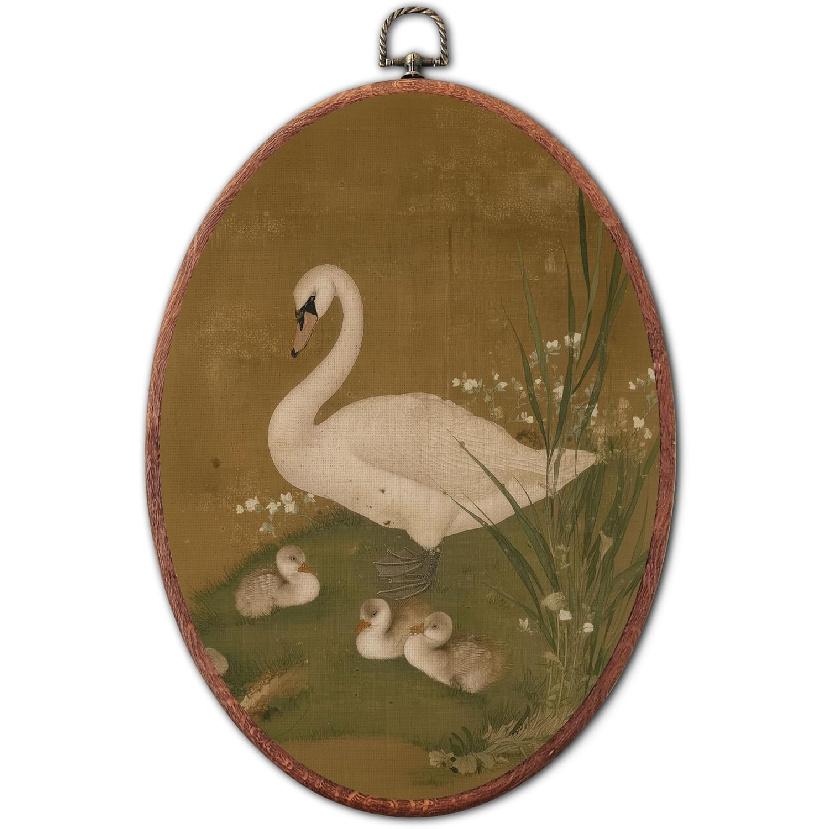 XSTWLJ Vintage Hummingbird Wall Art Decor, Floral Botanical Bird Canvas Art Framed, Elegant Cottagecore Oval Wall Hanging Decorations for Home