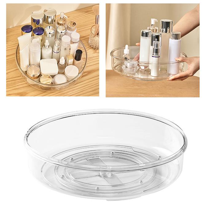 Round Makeup Organizer Countertop Rotating Clear Nordic Style Cosmetic Storage Box