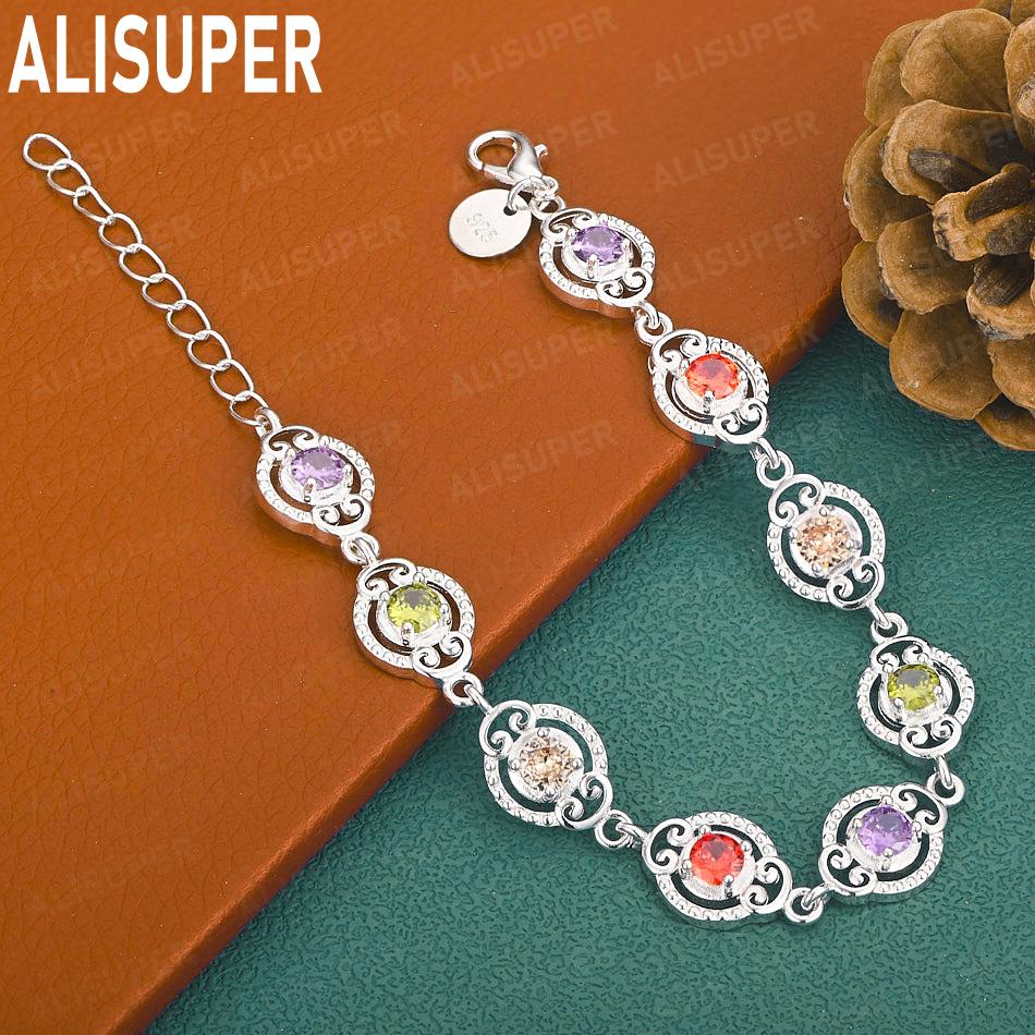 925 Sterling Silver Exquisite AAA Zircon Vintage Colorful Jewelry Bracelet-Fashion Gift Jewelry 20cm