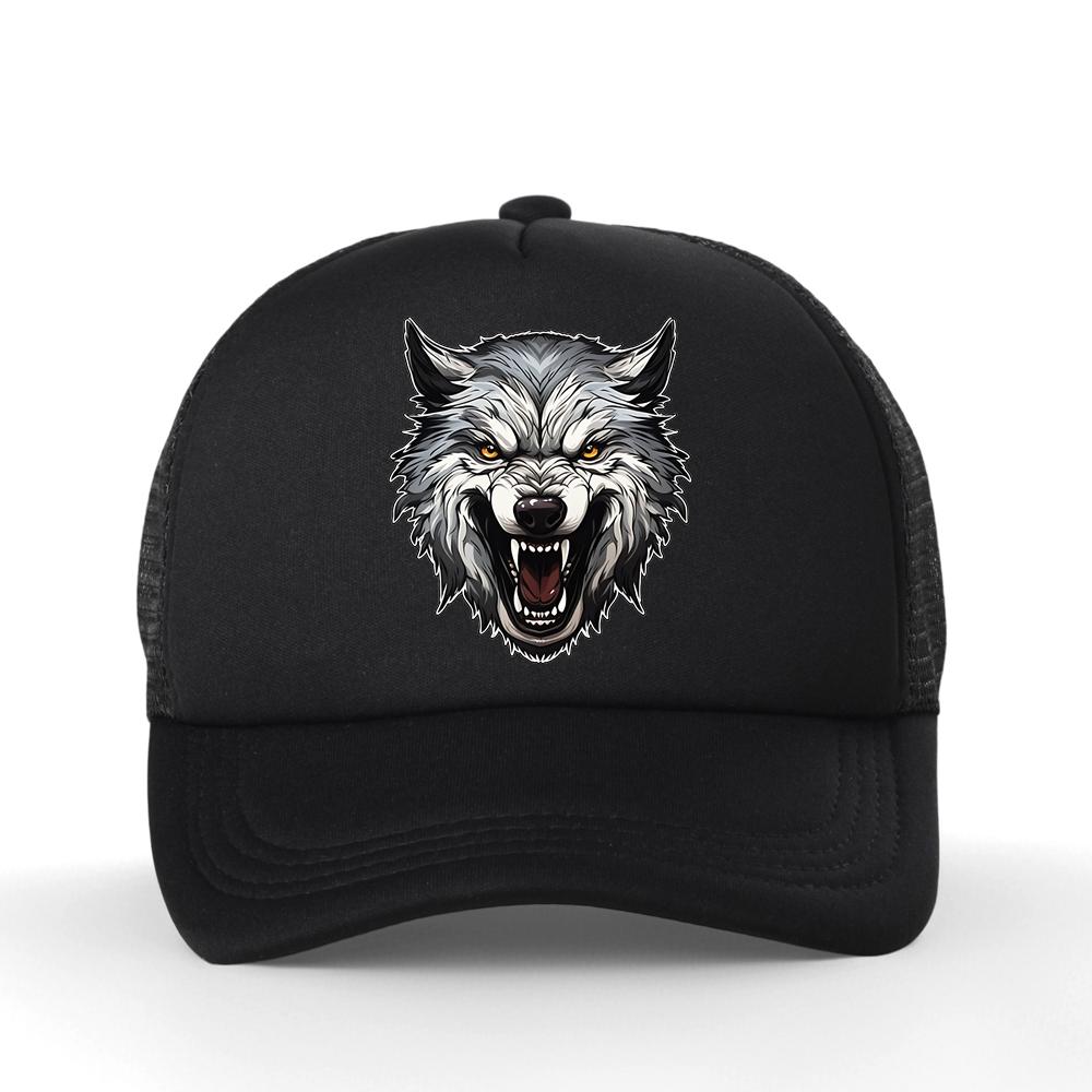 Ferocious Wolf Breathable Baseball Cap Unisex Mesh Snapback Visor Hip Hop Cotton Solid Color Trucker Hat Bone