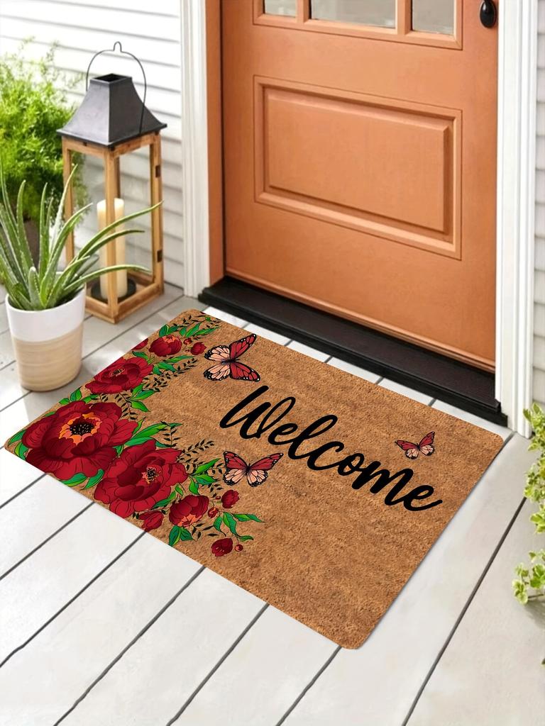 1Pcs Anti Fatigue Kitchen Rugs, Peony Butterfly  Print Waterproof Non-Slip Thick Cushioned Kitchen Mat Heavy Duty Comfort Standing Mat for Kitchen