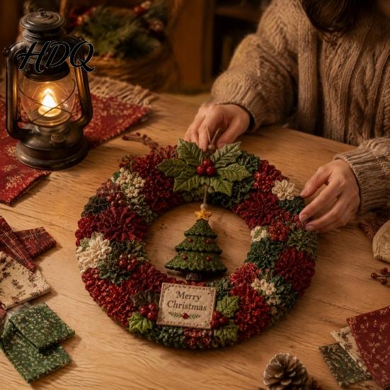 Relaxing Holiday Craft Projects 3D Fabric Wreath Poke Art Kit for Adults Christmas Unique Keepsake Presents Kit Santa Snowman Design
