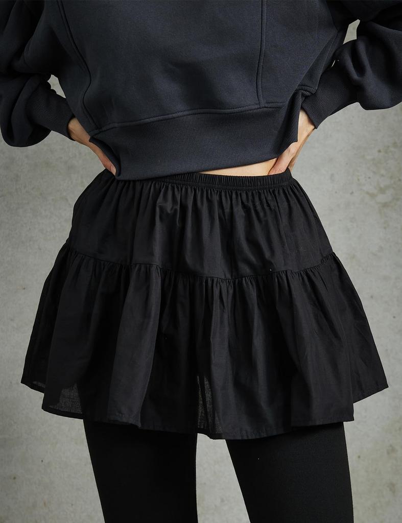 BEAUTELICATE Lagenrock mit angesetzter Hüftfigur Uni Elastisch Größe L Damen Saum, Bedeckung, Figurbetont, Farbe, Taille, Süß, Schwarz,