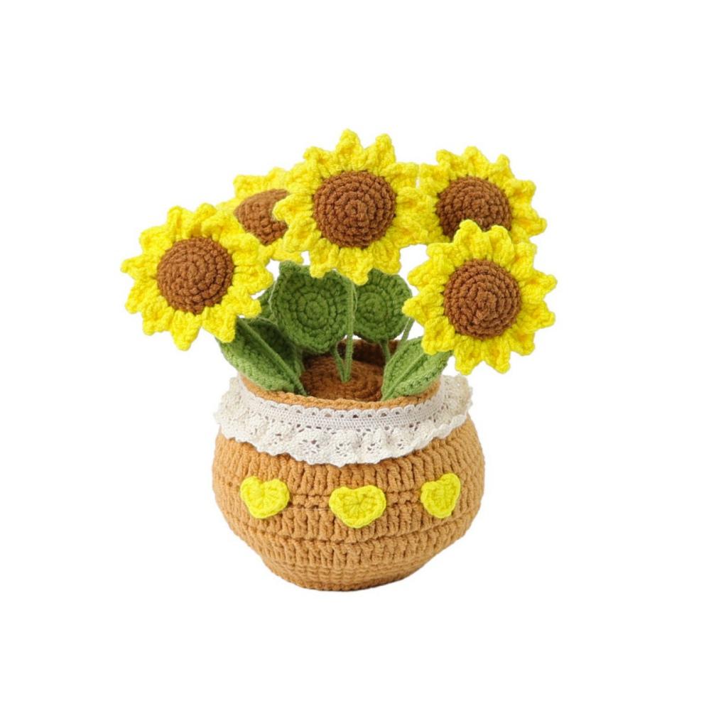 

Knitted Artificial Flowers Plants Ornaments Flower Pot Home Ornaments