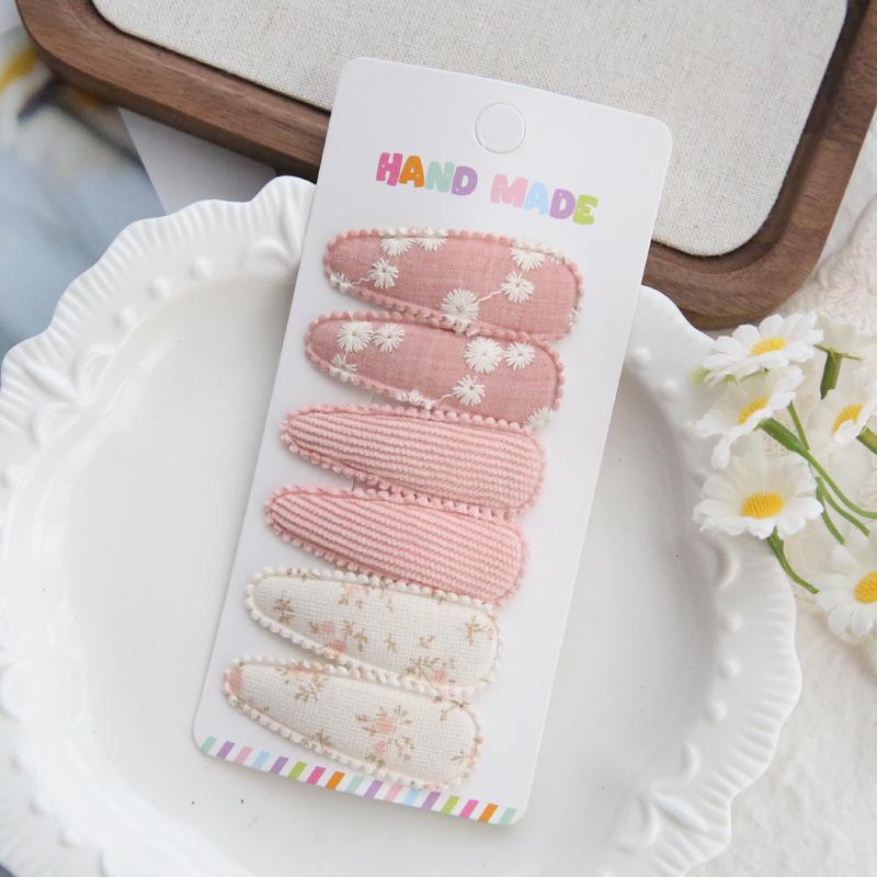 6Pcs/set Cute Floral Cotton Hair Clips Set Plaid Fabric Bows for Girls Baby Kids Hair Accessories Finishing Bangs Kids Headwear
