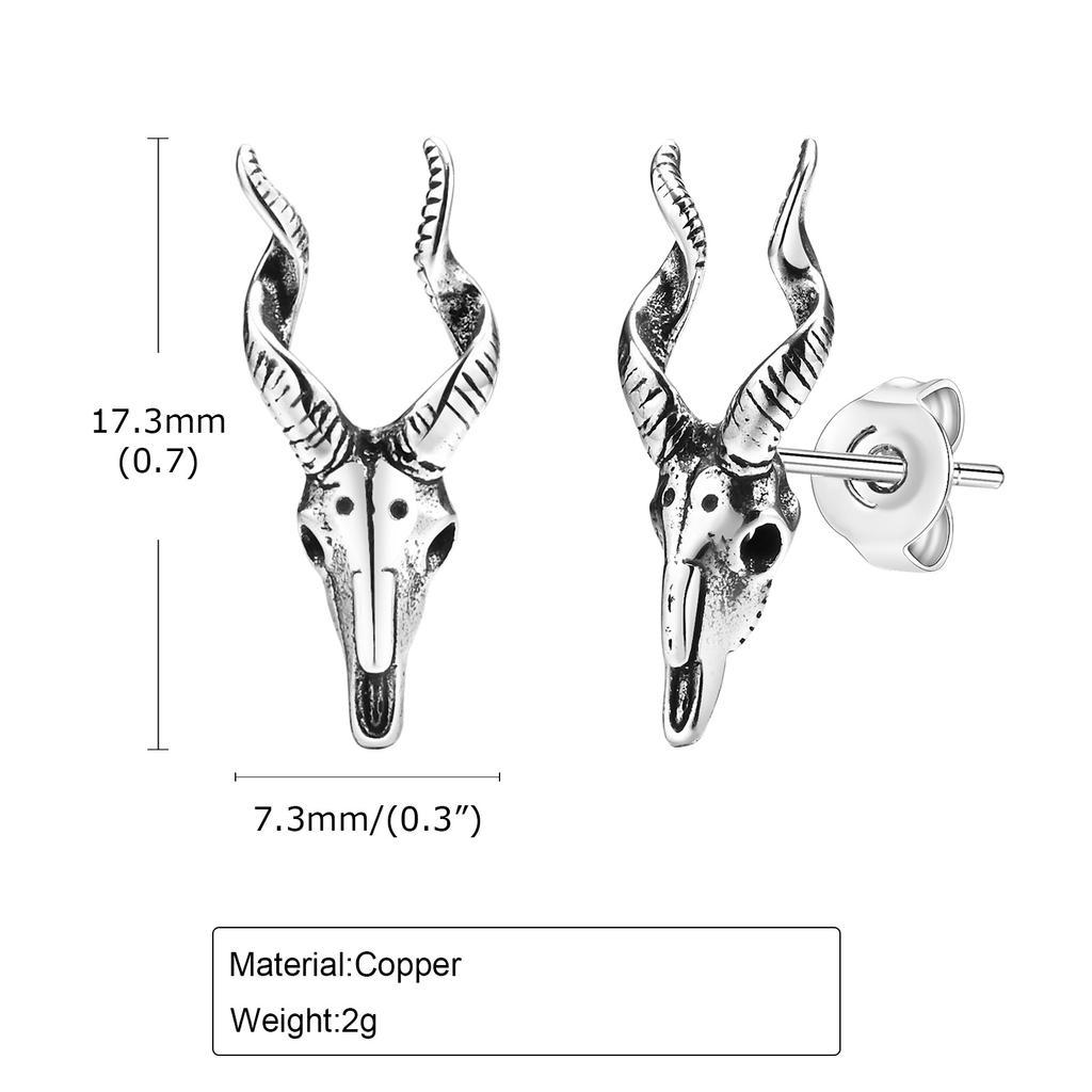 Vnox Gothic Goat Earrings for Men Boy, Punk Rock Metal Goat Head Skull Skeleton Stud Earrings, Cool Unisex Ear Jewelry