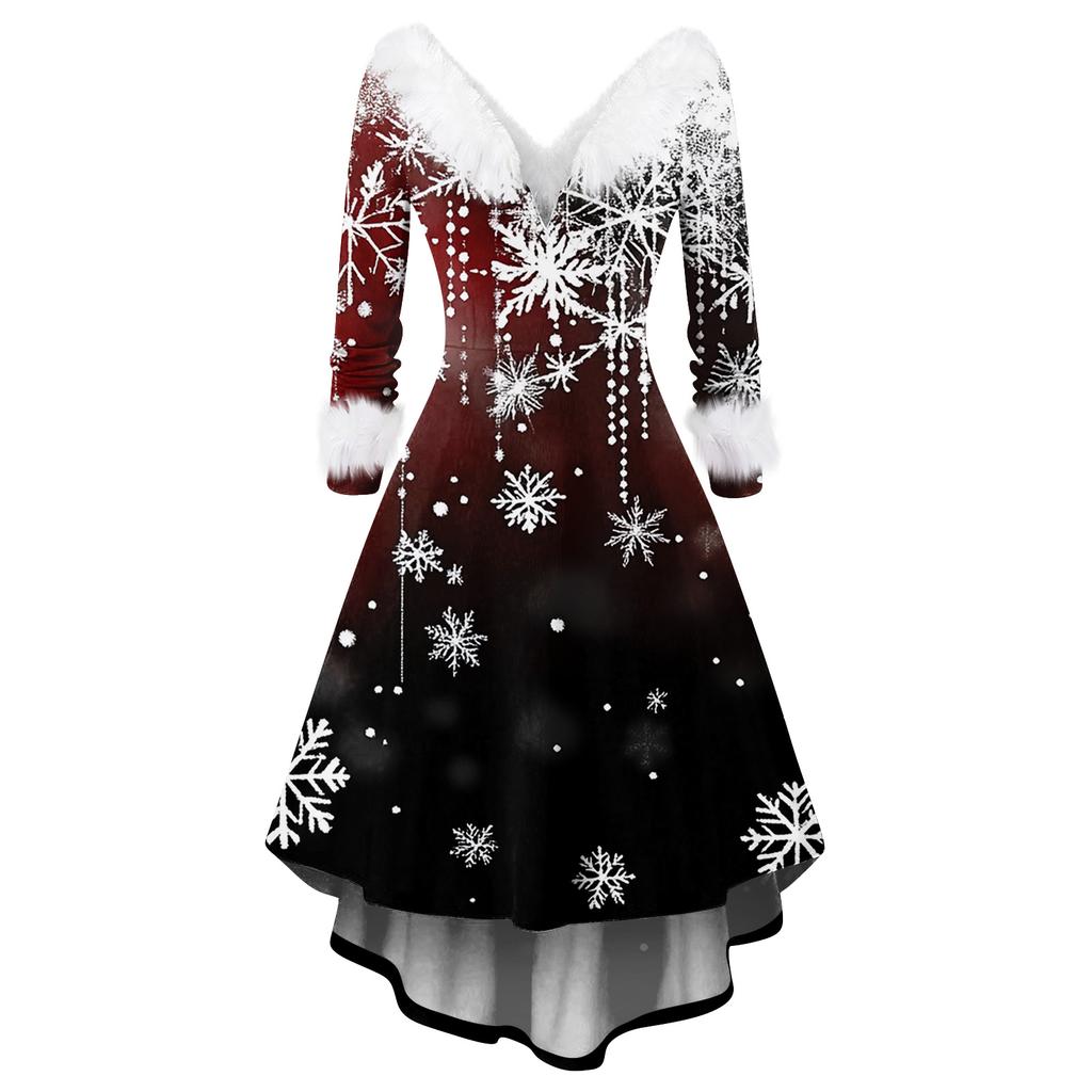 Women's Fashionable Casual Fitted Christmas Print Party Long-Sleeved Dress