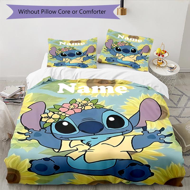 3pcs Custom Name Stitch Bedding Set Duvet Cover Closure Includes 1 Duvet Cover & 2 Pillowcases, Soft and Comfortable for All Seasons.