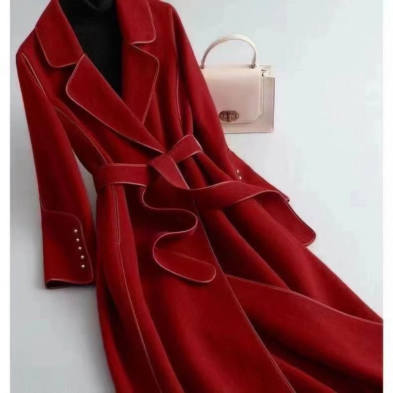 2026 Womens Mid-Length Wool Blend Coat V-Neck Slim Fit Casual Commute Outerwear