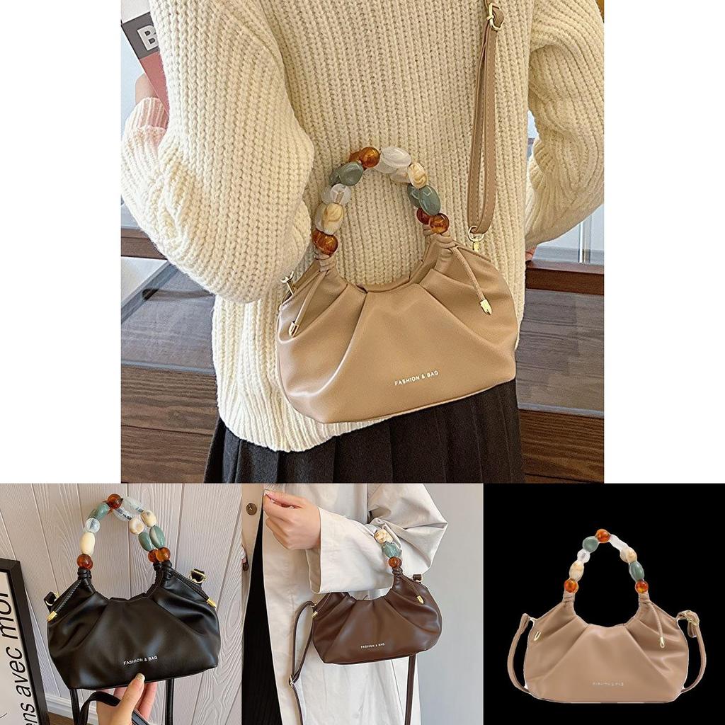 Stylish Soft Texture Handheld Pleated Bag For Women In Black Beige Brown And More